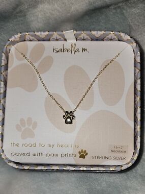 Gold on Sterling Silver Paw Pendant Necklace, 16" +2 Extender, NEW!